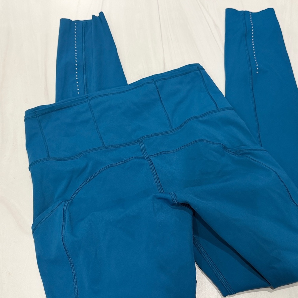 Lululemon FAST AND FREE TIGHT 25" *NULUX Teal Blue Leggings Size 4 - Picture 2 of 6